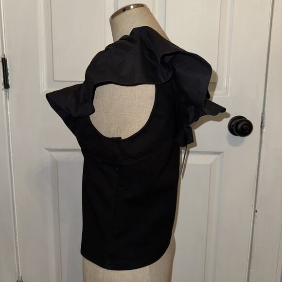 NEW Anthropologie Dolan Ruffle Black Blouse Flutter Sleeve Size M Medium V-Neck - Picture 3 of 9